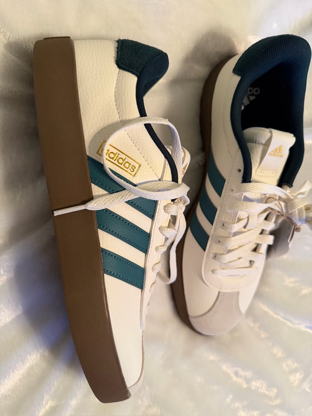 adidas White Sneaker with Green Stripes and Brown Platform - Picture 8 of 12